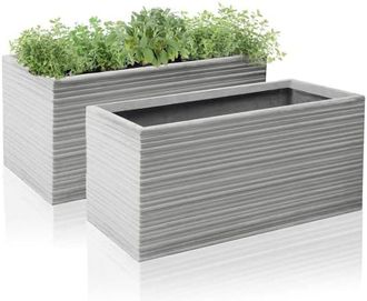 PRIMROSE Terracotta Fibrecotta Berniss Trough Planter 80cm Set of 2 in Grey