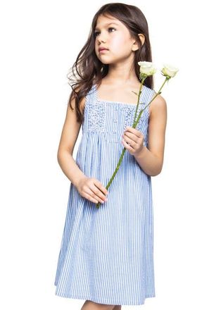 Petite Plume French Ticking Stripe Cotton Blend Nightgown in Blue at Nordstrom, Size 12-18M