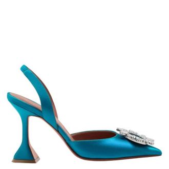 Amina Muaddi Azur Satin Begum Slingback Pumps, Brand Size 37.5 ( US Size 7.5 )