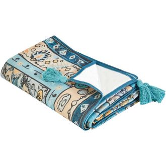 Beliani Beliani - Manta De P&iacute;cnic Para Exterior Con Correa Tejido Patr&oacute;n Oriental 200 X 200 Cm Azul Kotla
