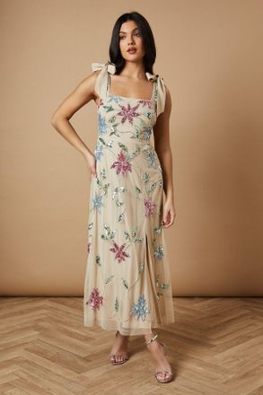 Oasis Womens Embellished Tie Shoulder Dress - Multicolour - Size 12 UK