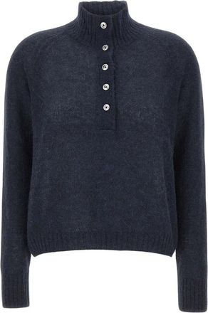 Gran Sasso Alpaca-blend Trui met Halve Knopen - Dames - Ronde hals truien - Blauw - L - Truien & Vesten