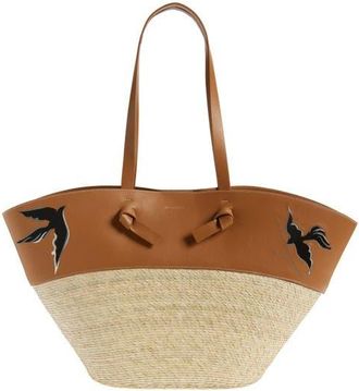 Altuzarra Large Knot Leather & Straw Basket Tote in Canyon Embroidered Bird at Nordstrom