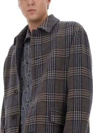 Etro Plaid Virgin Wool Blend Trench Coat - Blue