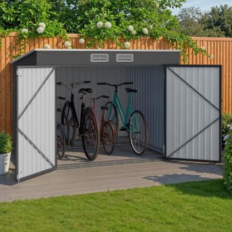 IDMarket Refugio Para Bicicletas De Metal Gris Antracita Con Cerradura Y Kit De Anclaje Para 4 Bicicletas