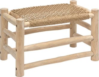 Jonathan Y Designs Chuck Coastal Bohemian Handcrafted Indoor/Outdoor Teak Wood Accent Stool with Woven Seat in Natural Bleach Finish at Nordstrom