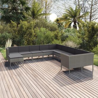 vidaXL Set De Muebles De Jard&iacute;n 11 Pzas Y Cojines Rat&aacute;n Sint&eacute;tico Gris Vidaxl