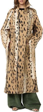 Diane Von F&uuml;rstenberg Kamirah Animal Print Trench Coat in Leopard Fawn Neutral Big at Nordstrom, Size Xx-Small