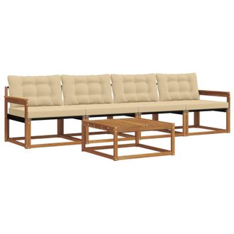 vidaXL Conjunto De Sof&aacute;s De Exterior Con Coj&iacute;n 5 Pcs Natural Y Beige Vidaxl