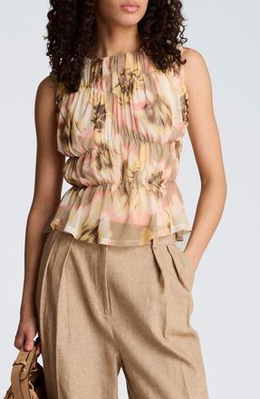 Kenneth Cole Floral Ruched Front Sleeveless top in Pastel Yellow Multi at Nordstrom, Size X-Small