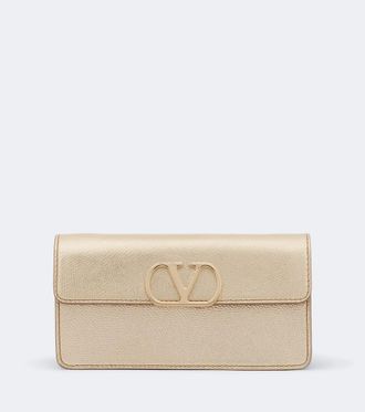 Valentino Garavani VLogo metallic leather wallet on chain