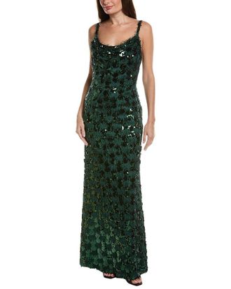 Sho Sho By Tadashi Shoji Eyelash Fringe & Sequin Maxi Dress