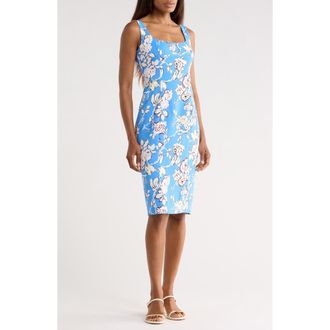Diane Von F&uuml;rstenberg Socrates Floral Sleeveless Sheath Dress in China Vine Medium Blue at Nordstrom Rack, Size 8