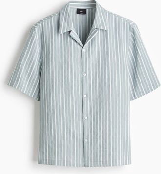 H&M Regular Fit Lyocell-blend Resort Shirt in Turquoise/striped at Nordstrom, Size Xxx-Large