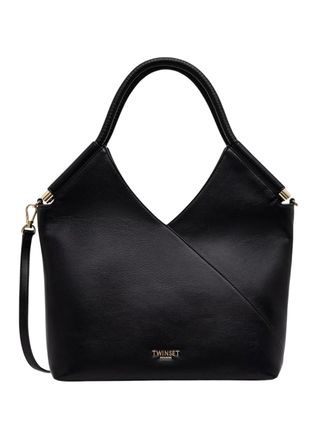 Twin-Set Structured Black Polyurethane Tote Bag
