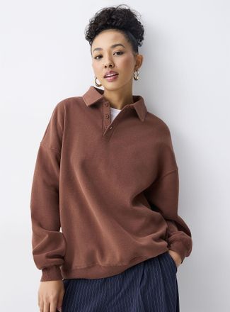 Twik Womens Loose Polo Shirt-collar fleece sweater