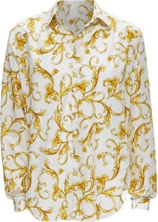 Versace Barocco Rococo white gold floral leaf print cotton shirt EU40 M