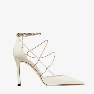 Jimmy Choo London Olesia 95mm Chain-Embellished Leather Pumps, Brand Size 34 ( US Size 4 )