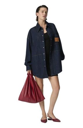 Missoni Cotton Denim Overshirt With Logo Patch in Green& Brown at Nordstrom, Size X-Small