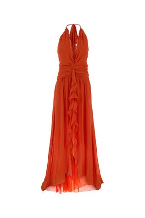 Blumarine Orange Georgette Long Dress