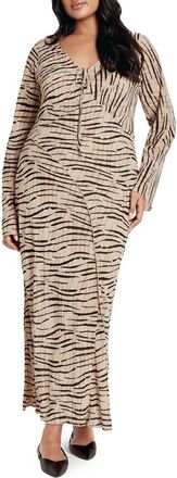 City Chic Anthea Animal Long Sleeve Maxi Dress in Print at Nordstrom, Size Xxl