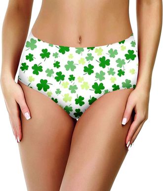 Generic Funny Shamrocks Print Panties, Ladies St. Patricks Day Briefs Soft Breathable Irish Clover Seamless Underwear for Women (A01-AG, L)