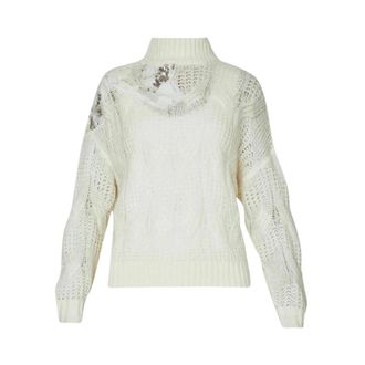 Liu Jo Sequin Turtleneck Sweater - Dames - Coltruien - Wit - L - Wol - Truien & Vesten