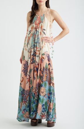 Farm Rio Boho Delhi Floral Tie Shoulder Maxi Dress in Boho Floral Delhi Mi at Nordstrom, Size Xx-Small