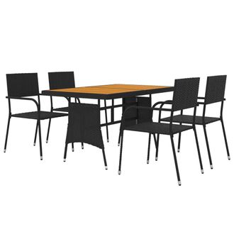 vidaXL Juego De Comedor De Jard&iacute;n 5 Piezas Rat&aacute;n Sint&eacute;tico Negro Vidaxl