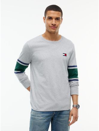 Tommy Hilfiger Mens Long-Sleeve Varsity Block Stripe T-Shirt - Grey Heather - XXXL