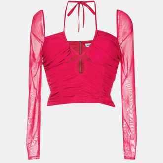 Self Portrait Fuchsia Pink Jersey Ruched Cut-Out Top