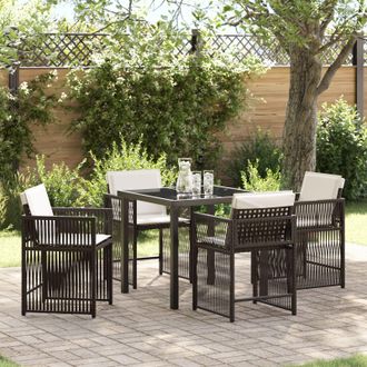 Berkfield Home 5 Piece Garden Dining Set with Cushions Brown Poly Rattan