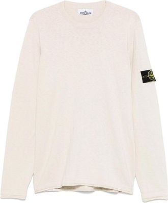 Stone Island Beige Cotton Long Sleeves Sweater With Logo