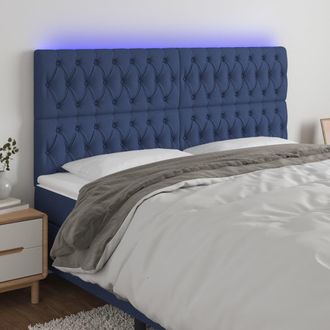 vidaXL Cabecero Con Luces Led Tela Azul 180x7x118/128 Cm Vidaxl