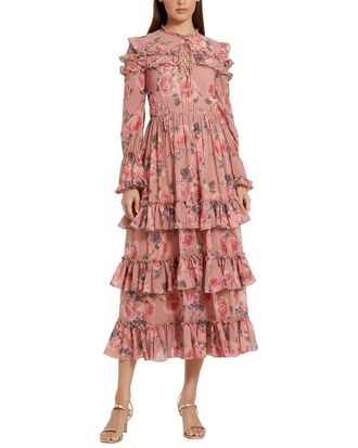 Mac Duggal Long Sleeve Lace Up Front Tiered Ruffle Dress