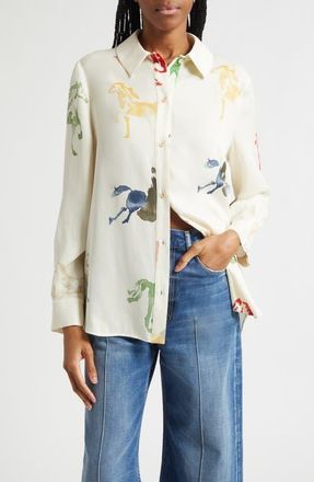 Stine Goya Watercolor Horse Print Button-Up Shirt in Horses at Nordstrom, Size Medium