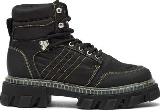 Ganni Zwarte Profielzool Veterschoenen - Dames - Veterlaarzen - Zwart - 39 EU - Leer - Schoenen