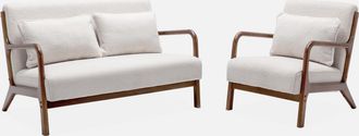Sweeek Banco De 2 Plazas + Sill&oacute;n Borreguito De Madera De Caucho Te&ntilde;ida