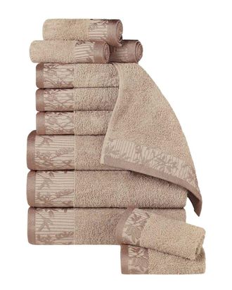 Superior Wisteria Cotton 12Pc Assorted Towel Set With Floral Bohemian Embroidered Jacquard Border