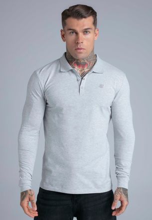 Siksilk Hombres Gris Marmolado Manga Larga Bot&oacute;n Polo XXL