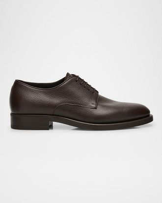 Giorgio Armani Mens Grained Calf Leather Rubber-Sole Derby Shoes