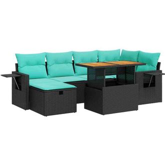 vidaXL 7 Piece Garden Sofa Set with Cushions Brown Poly Rattan Acacia vidaXL