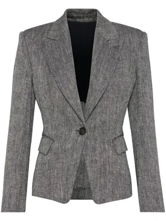 Brunello Cucinelli Linnen-vlas blazer met enkele rij knopen - Zwart