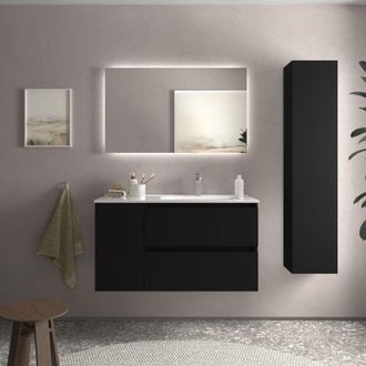 Cygnus Bath Salgar - Mueble Ba&ntilde;o Bequia 90cm Y Coqueta Izq Y Lavabo Negro 90x45x56