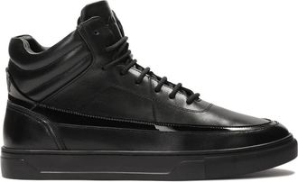 Kazar Leren sneakers met hoge rits en vetersluiting bovenaan - Heren - Sneakers - Zwart - 41 EU - Leer - Schoenen