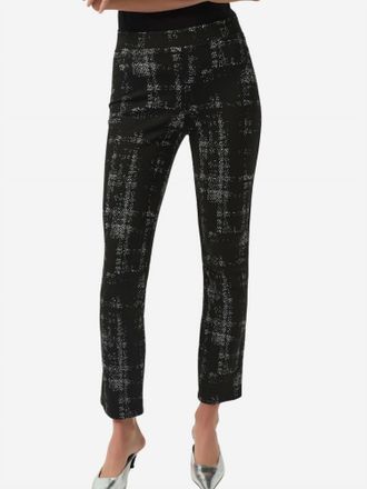 Joseph Ribkoff Jacquard Sweater Plaid Print Pull-On Pant In Black/ Off-White