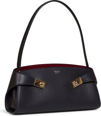 Ferragamo Womens Shoulder Bag Hug East-West Black Calf Leather Handbags Hand