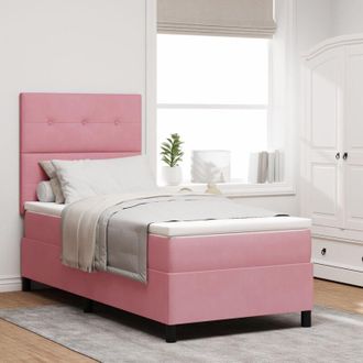 vidaXL Box Spring Bed with Mattress Pink 100 x 200 cm Velvet vidaXL