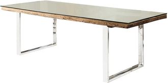 Global Interiors Massiver Esstisch shark 240 x 100 cm - Edelstahl, recyceltes Teakholz inkl Glasplatte