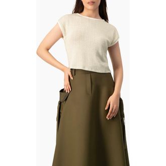 Ivonne Textured Cap Sleeve Boat Neck Knit Cropped Top in Gold at Nordstrom, Size Medium